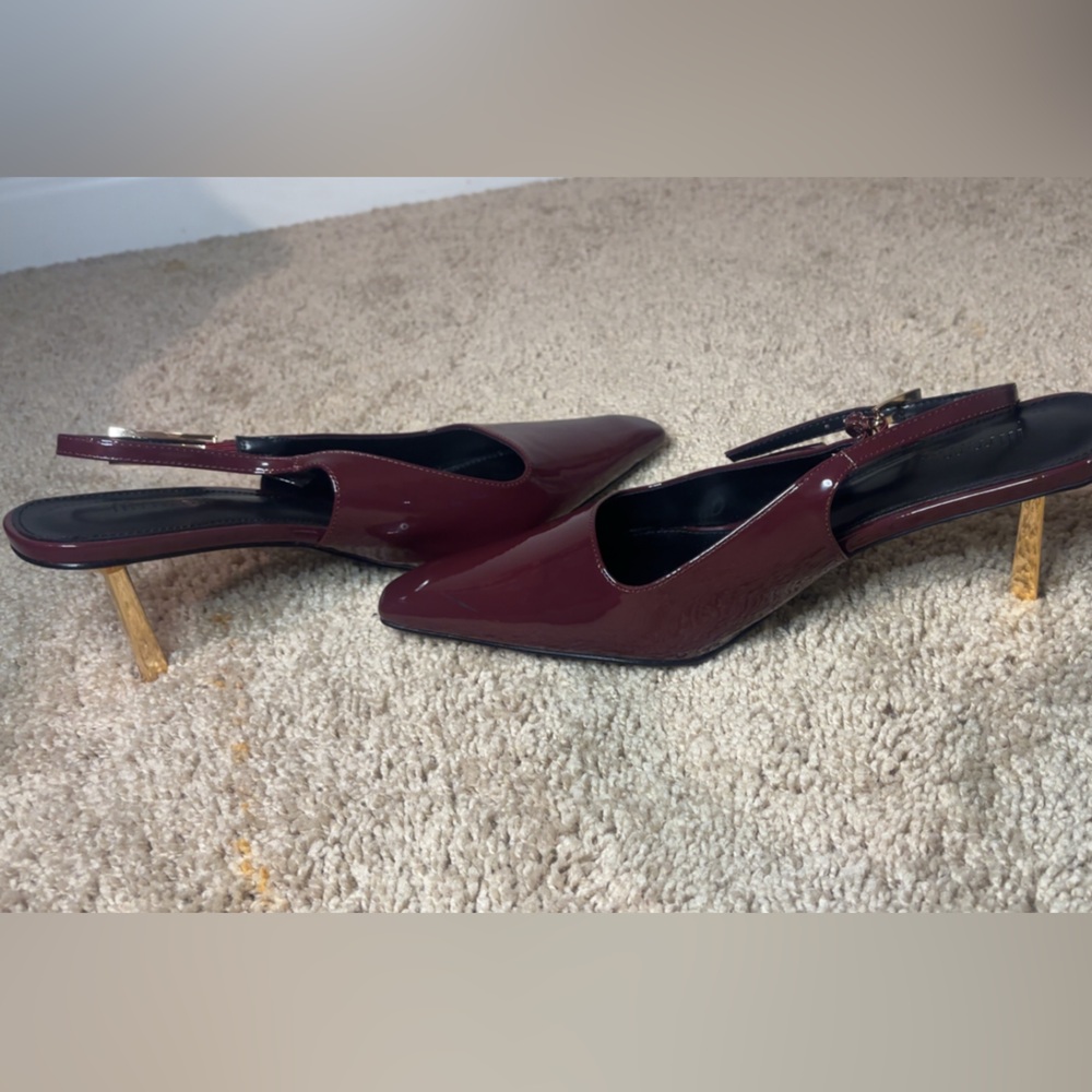 Burgundy Slingback Heels with Gold Heels